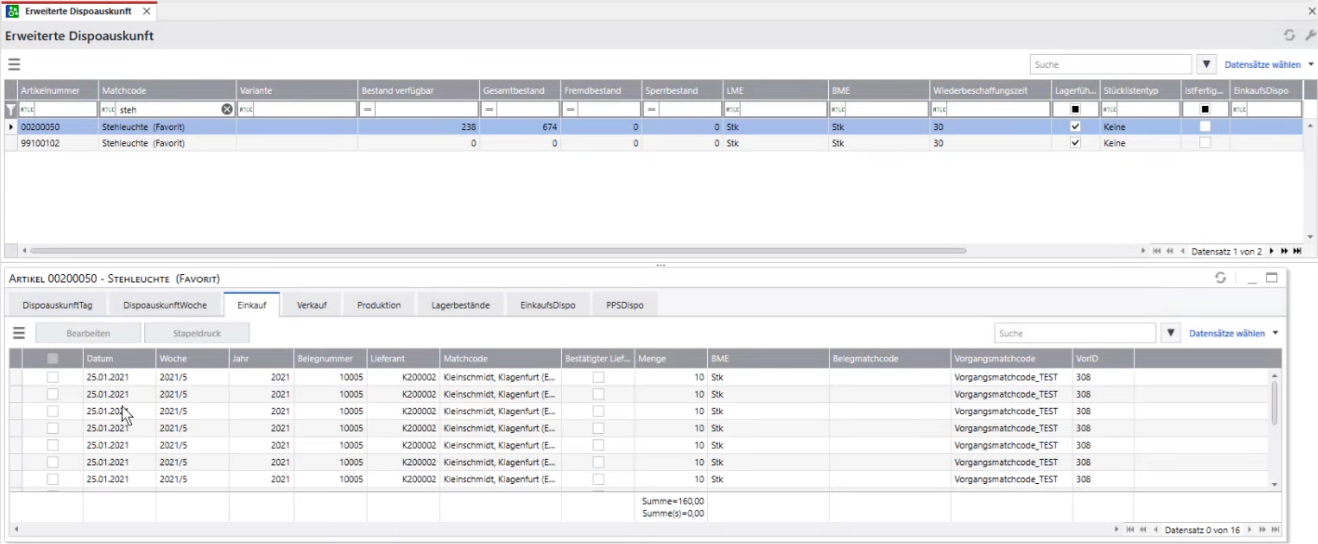 erweiterte Dispoauskunft zur Sage 100